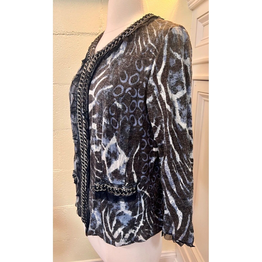 ALBERTO MAKALI Chain Link Zip Up Sweater Jacket Multi Print Black Size M - Picture 3 of 6